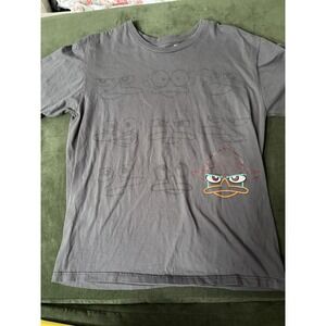 Disney Store T-Shirt Men's L Gray Phineas & Ferb Logo‎ Organic Cotton